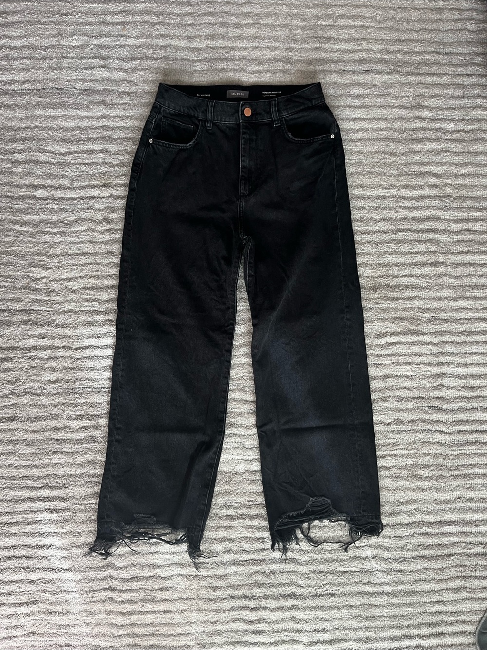 DL1961 Black Straight Leg Jeans with Raw Hem